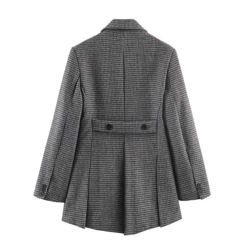 Damen Doppelreihiger Hahnentritt-Blazer mit Cutaway-Saum und Gehschlitz Nord Taschen