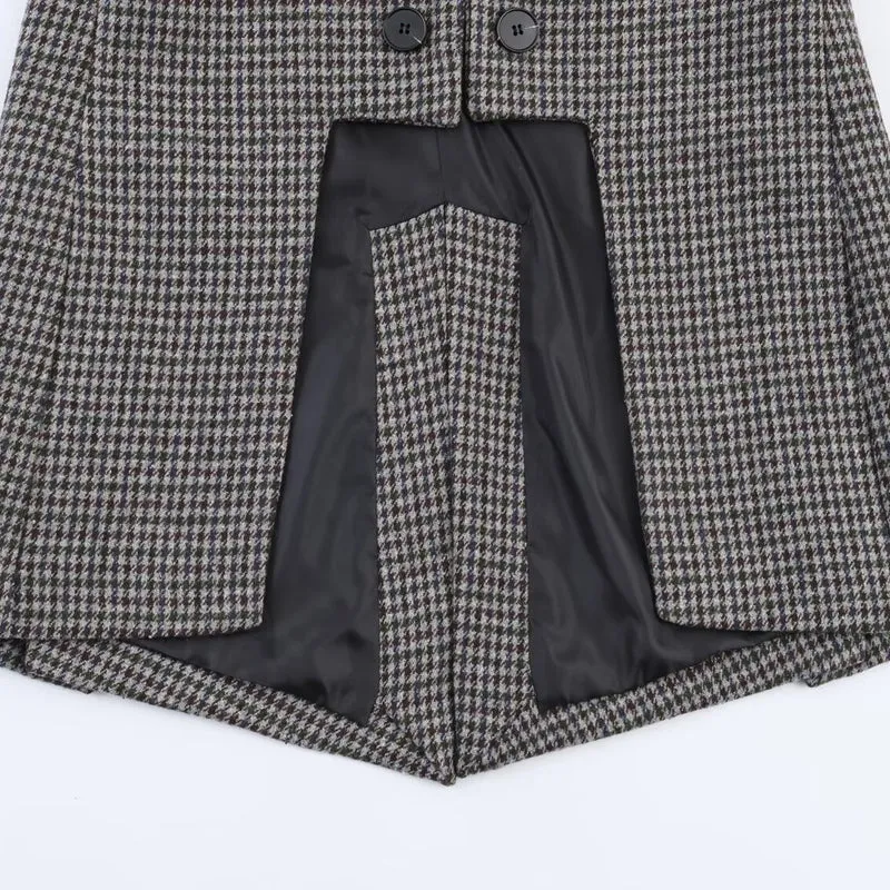 Damen Doppelreihiger Hahnentritt-Blazer mit Cutaway-Saum und Gehschlitz Nord Taschen