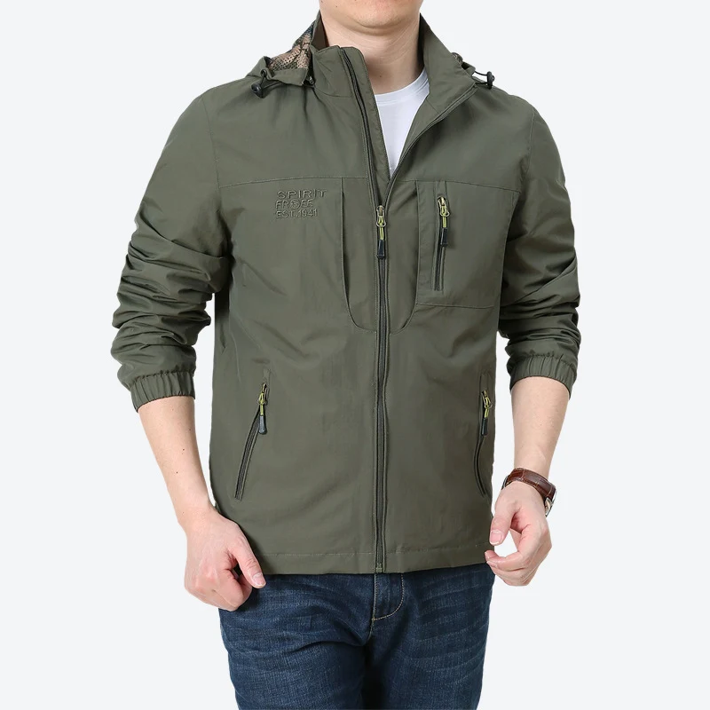 Herren Windabweisende Microfaser-Utilityjacke mit Kapuze und Mehrfach-Reißverschlusstaschen Nord Taschen