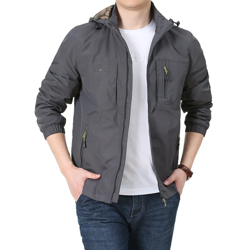 Herren Windabweisende Microfaser-Utilityjacke mit Kapuze und Mehrfach-Reißverschlusstaschen Nord Taschen