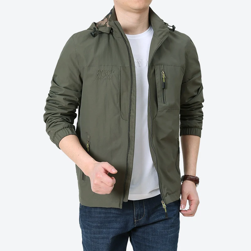 Herren Windabweisende Microfaser-Utilityjacke mit Kapuze und Mehrfach-Reißverschlusstaschen Nord Taschen