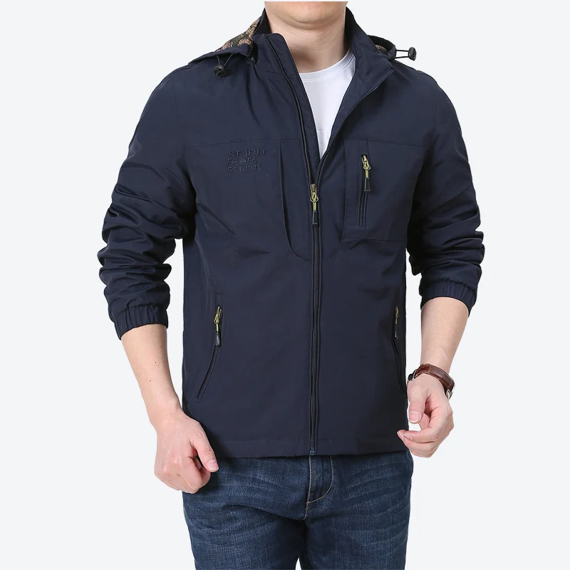Herren Windabweisende Microfaser-Utilityjacke mit Kapuze und Mehrfach-Reißverschlusstaschen Nord Taschen