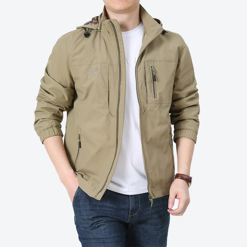 Herren Windabweisende Microfaser-Utilityjacke mit Kapuze und Mehrfach-Reißverschlusstaschen Nord Taschen