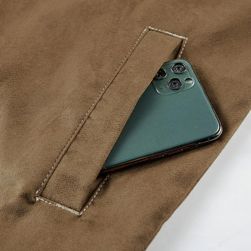 Herren Wildlederoptische Truckerjacke mit Druckknopfverschluss Nord Taschen