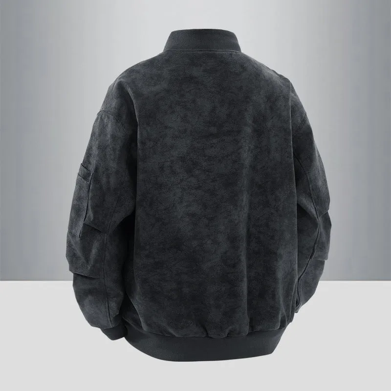 Herren Wildlederoptische Bomberjacke mit durchgehendem Reißverschluss, Rippkragen und Utility-Taschen Nord Taschen
