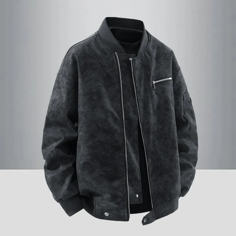Herren Wildlederoptische Bomberjacke mit durchgehendem Reißverschluss, Rippkragen und Utility-Taschen Nord Taschen