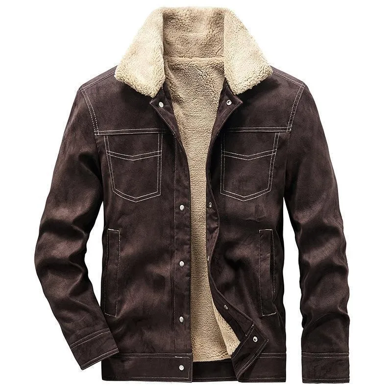 Herren Wildlederjacke mit Sherpa‑Futter, Teddy‑Innenfutter und Druckknopfverschluss Nord Taschen