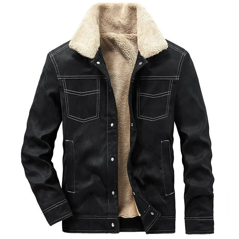 Herren Wildlederjacke mit Sherpa‑Futter, Teddy‑Innenfutter und Druckknopfverschluss Nord Taschen