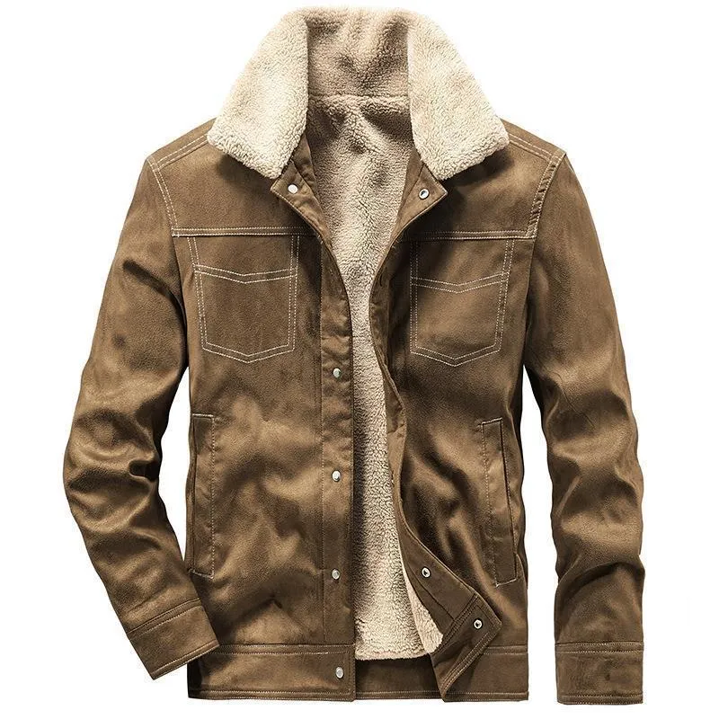 Herren Wildlederjacke mit Sherpa‑Futter, Teddy‑Innenfutter und Druckknopfverschluss Nord Taschen
