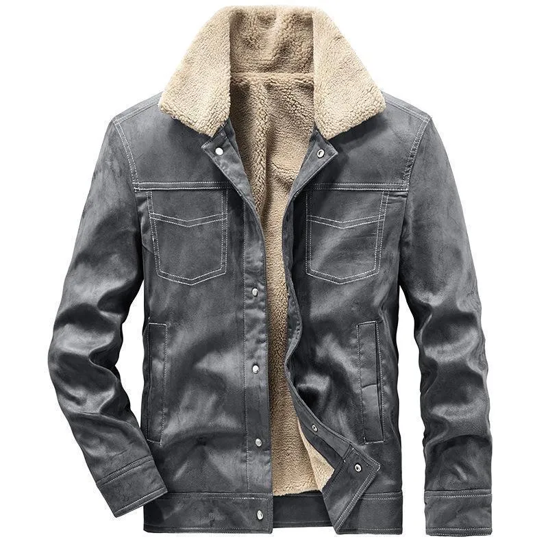 Herren Wildlederjacke mit Sherpa‑Futter, Teddy‑Innenfutter und Druckknopfverschluss Nord Taschen