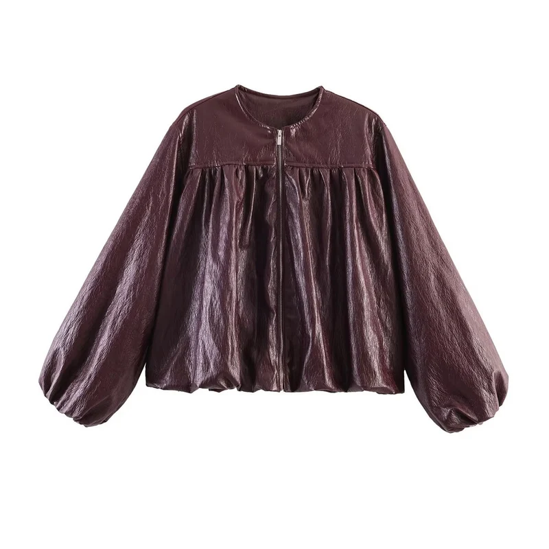 Damen Kurzjacke mit geraffter Passe, Rundhalsausschnitt und Ballonärmeln Nord Taschen
