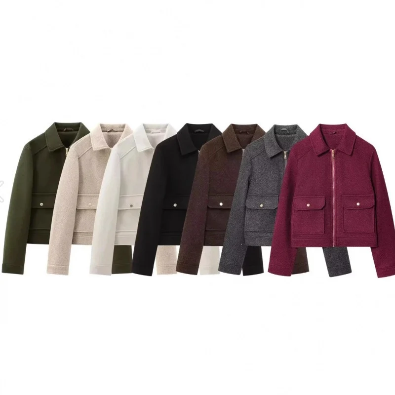 Damen Kurzjacke im Velours‑Optik mit Klapp‑Pattentaschen und durchgehendem Reißverschluss Nord Taschen