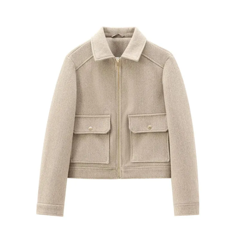 Damen Kurzjacke im Velours‑Optik mit Klapp‑Pattentaschen und durchgehendem Reißverschluss Nord Taschen