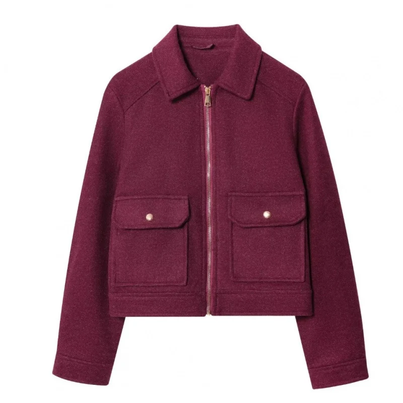 Damen Kurzjacke im Velours‑Optik mit Klapp‑Pattentaschen und durchgehendem Reißverschluss Nord Taschen