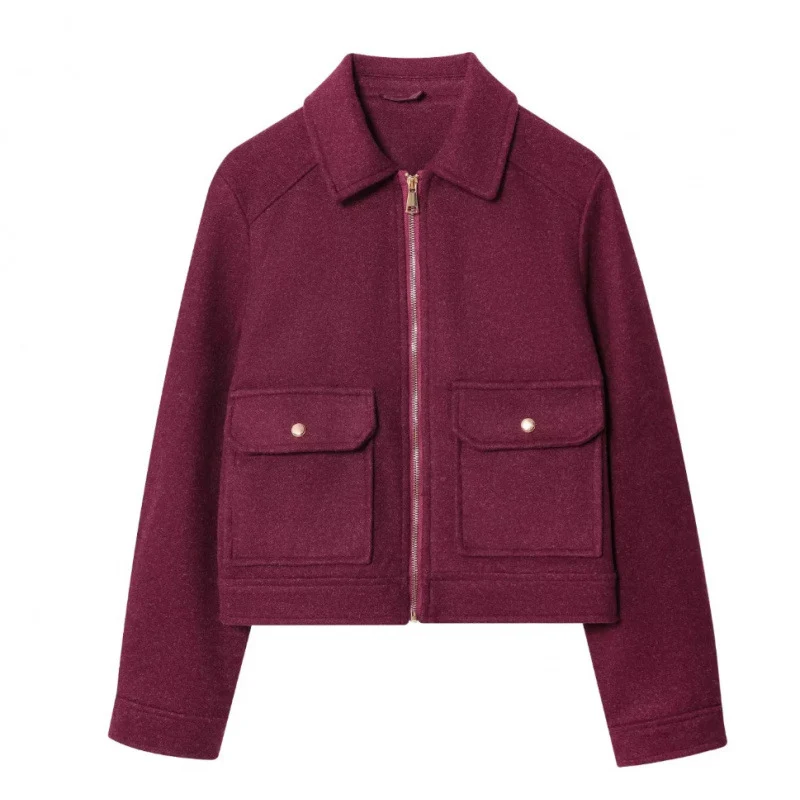 Damen Kurzjacke im Velours‑Optik mit Klapp‑Pattentaschen und durchgehendem Reißverschluss Nord Taschen