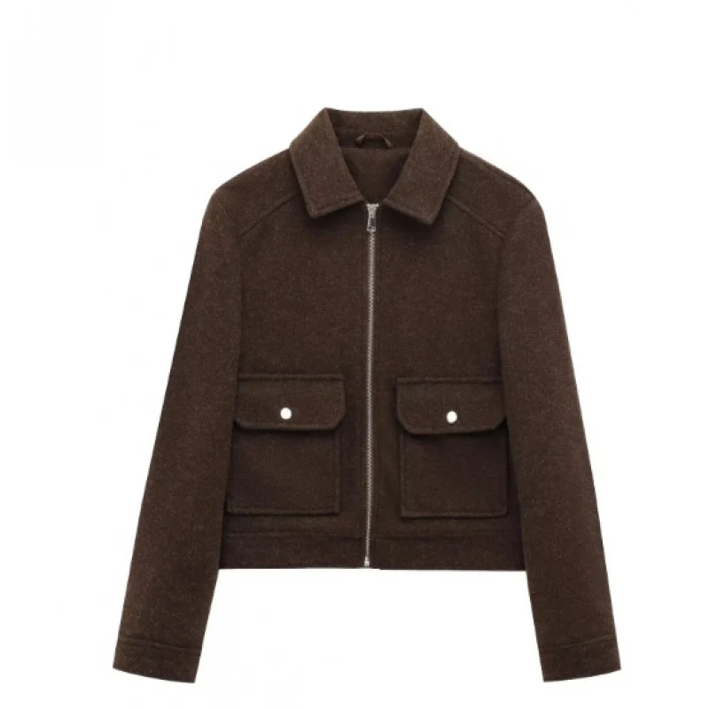 Damen Kurzjacke im Velours‑Optik mit Klapp‑Pattentaschen und durchgehendem Reißverschluss Nord Taschen