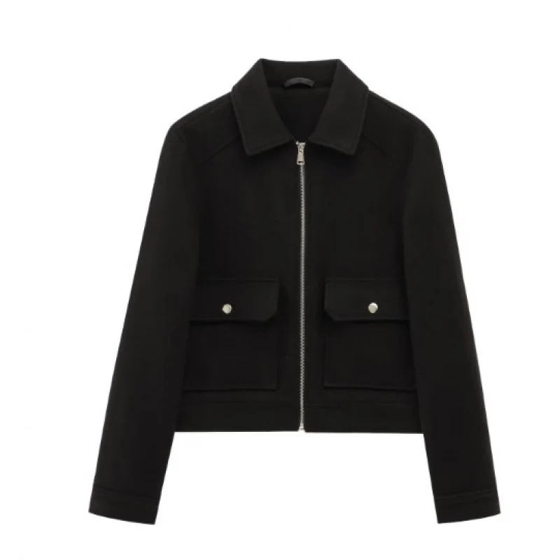 Damen Kurzjacke im Velours‑Optik mit Klapp‑Pattentaschen und durchgehendem Reißverschluss Nord Taschen
