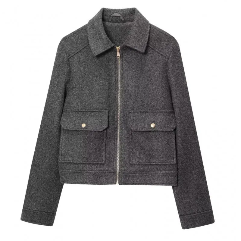 Damen Kurzjacke im Velours‑Optik mit Klapp‑Pattentaschen und durchgehendem Reißverschluss Nord Taschen