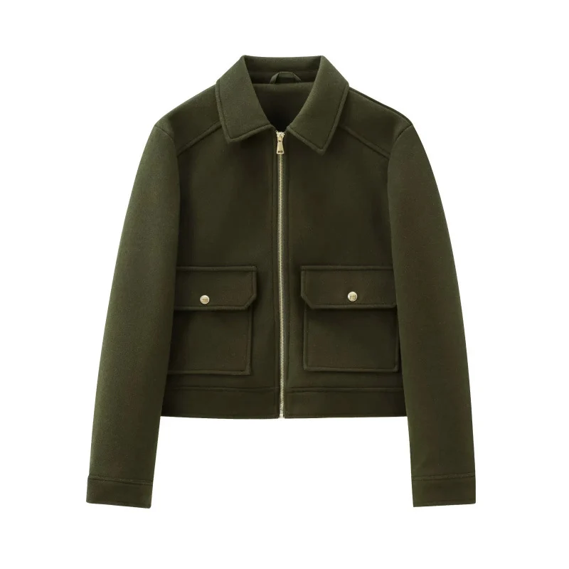 Damen Kurzjacke im Velours‑Optik mit Klapp‑Pattentaschen und durchgehendem Reißverschluss Nord Taschen