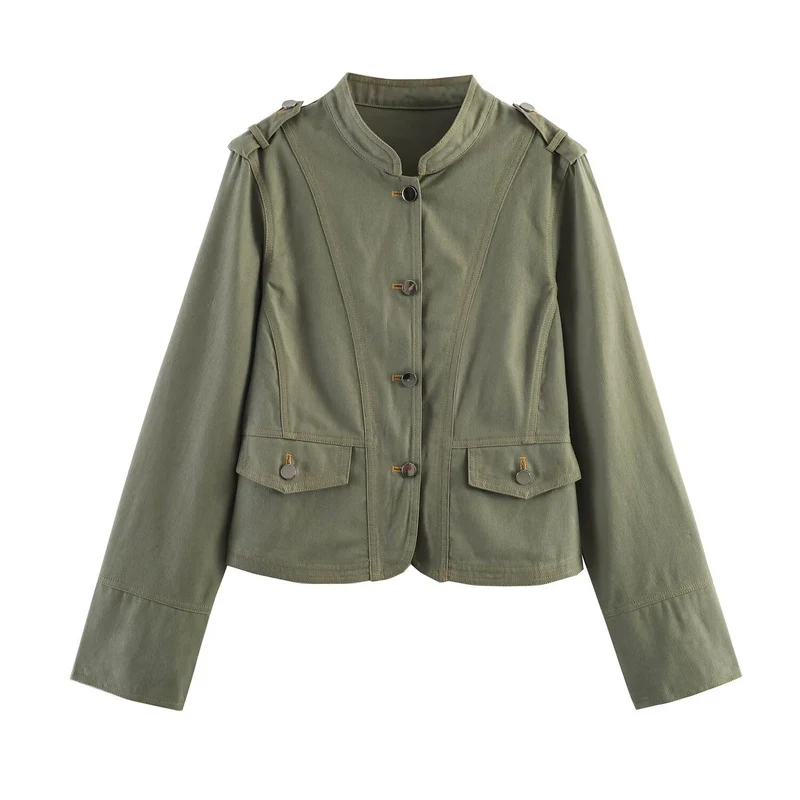 Damen Kurzjacke im Utility‑Stil mit Stehkragen und Schulterriegeln Nord Taschen