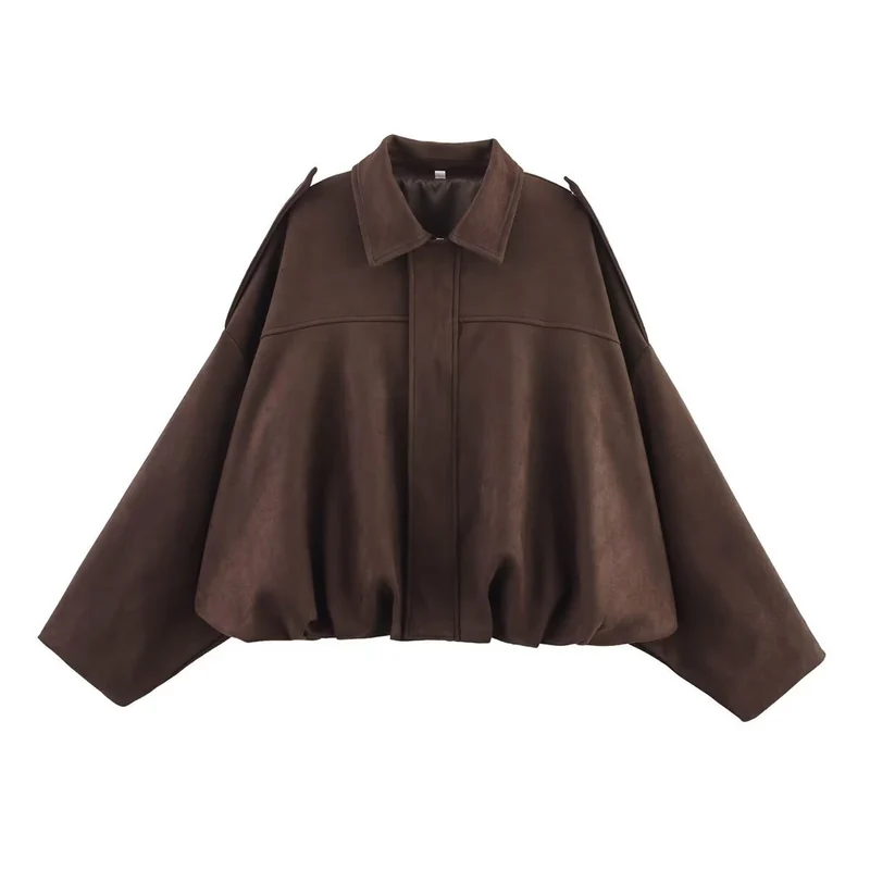 Damen Kurzjacke im Oversize‑Schnitt aus Wildleder‑Optik mit ballonförmigem Saum und Schulterpatten Nord Taschen