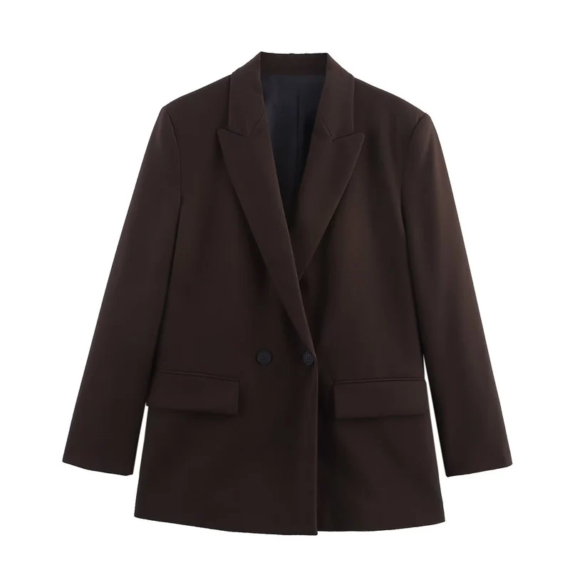 Damen Doppelreiher-Blazer mit Reverskragen, längerem Oversize-Schnitt und Pattentaschen Nord Taschen