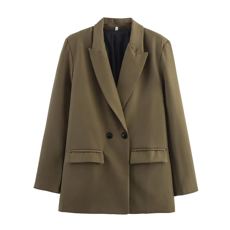 Damen Doppelreiher-Blazer mit Reverskragen, längerem Oversize-Schnitt und Pattentaschen Nord Taschen