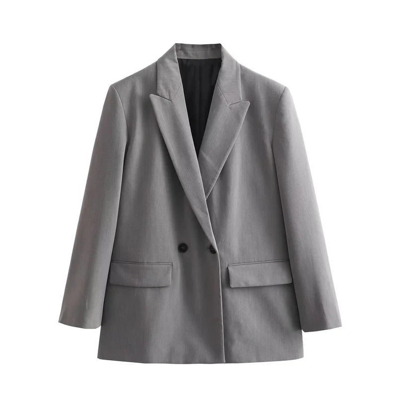 Damen Doppelreiher-Blazer mit Reverskragen, längerem Oversize-Schnitt und Pattentaschen Nord Taschen