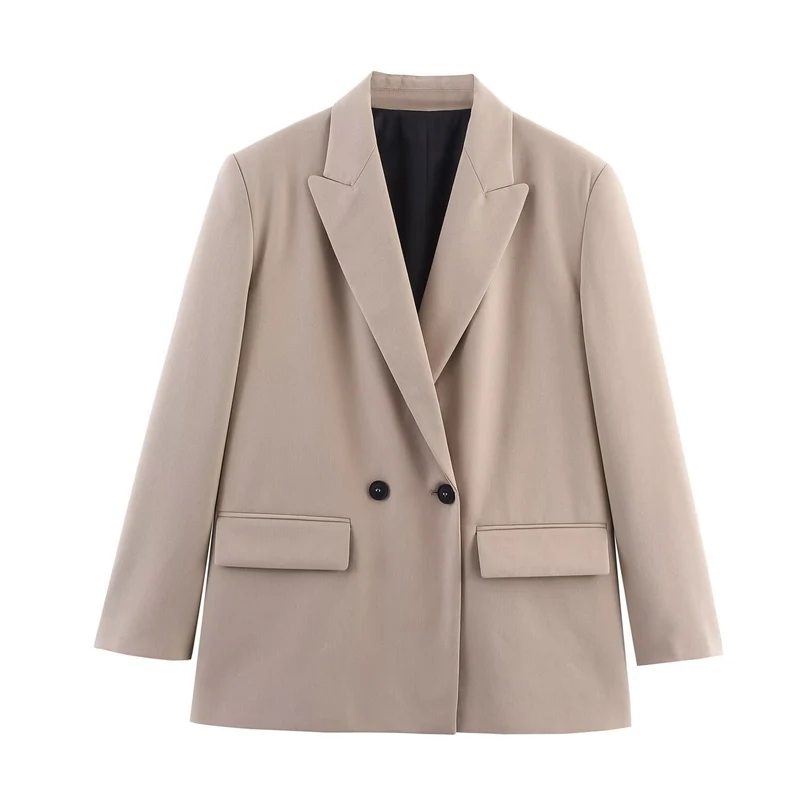 Damen Doppelreiher-Blazer mit Reverskragen, längerem Oversize-Schnitt und Pattentaschen Nord Taschen