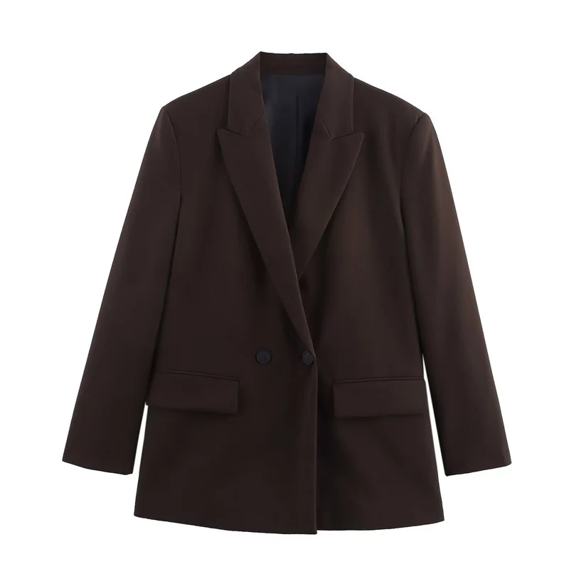 Damen Doppelreiher-Blazer mit Reverskragen, längerem Oversize-Schnitt und Pattentaschen Nord Taschen