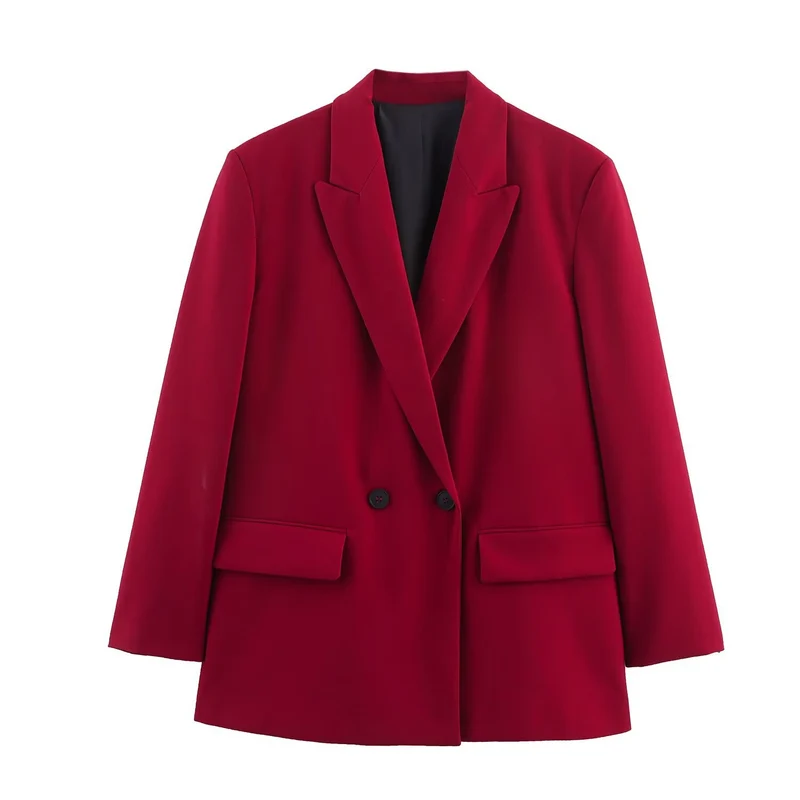 Damen Doppelreiher-Blazer mit Reverskragen, längerem Oversize-Schnitt und Pattentaschen Nord Taschen