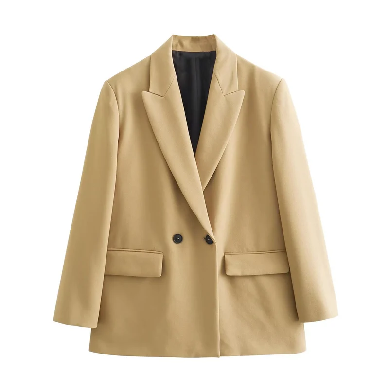 Damen Doppelreiher-Blazer mit Reverskragen, längerem Oversize-Schnitt und Pattentaschen Nord Taschen