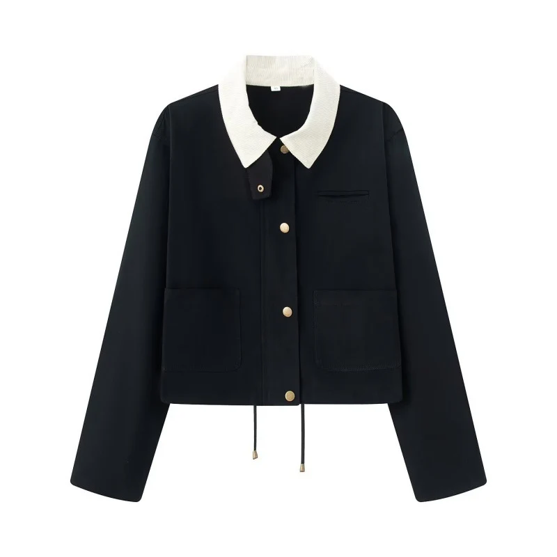 Damen Cropped Workwear‑Jacke mit Cordkragen, Druckknöpfen und Tunnelzug Nord Taschen