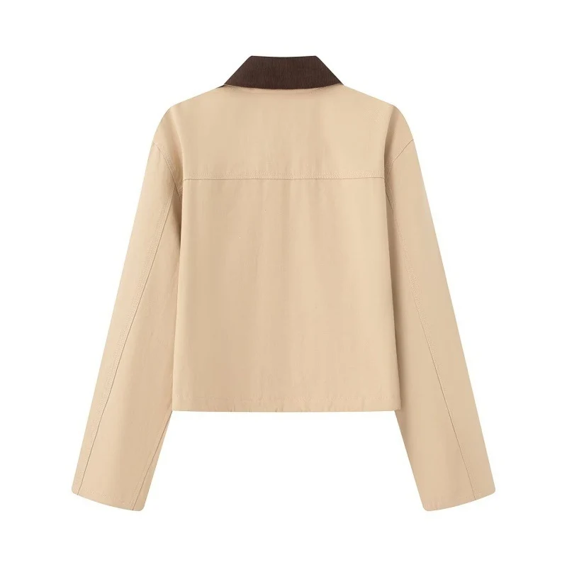 Damen Cropped Workwear‑Jacke mit Cordkragen, Druckknöpfen und Tunnelzug Nord Taschen