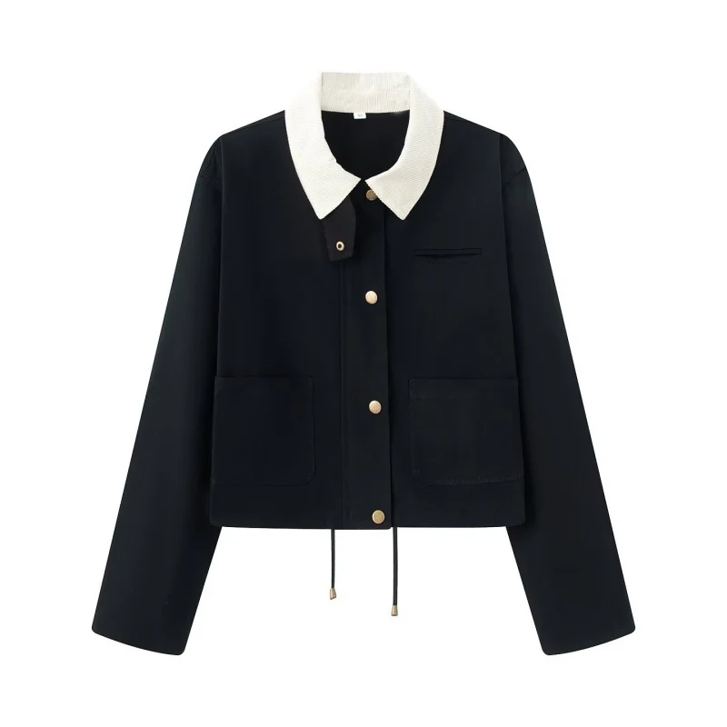 Damen Cropped Workwear‑Jacke mit Cordkragen, Druckknöpfen und Tunnelzug Nord Taschen