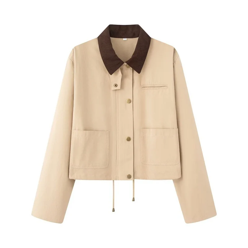 Damen Cropped Workwear‑Jacke mit Cordkragen, Druckknöpfen und Tunnelzug Nord Taschen