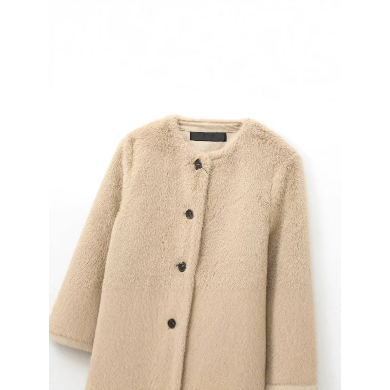 Damen Cropped Teddy‑Jacke mit geradem Saum, Rundhals und Hornknopfverschluss Nord Taschen