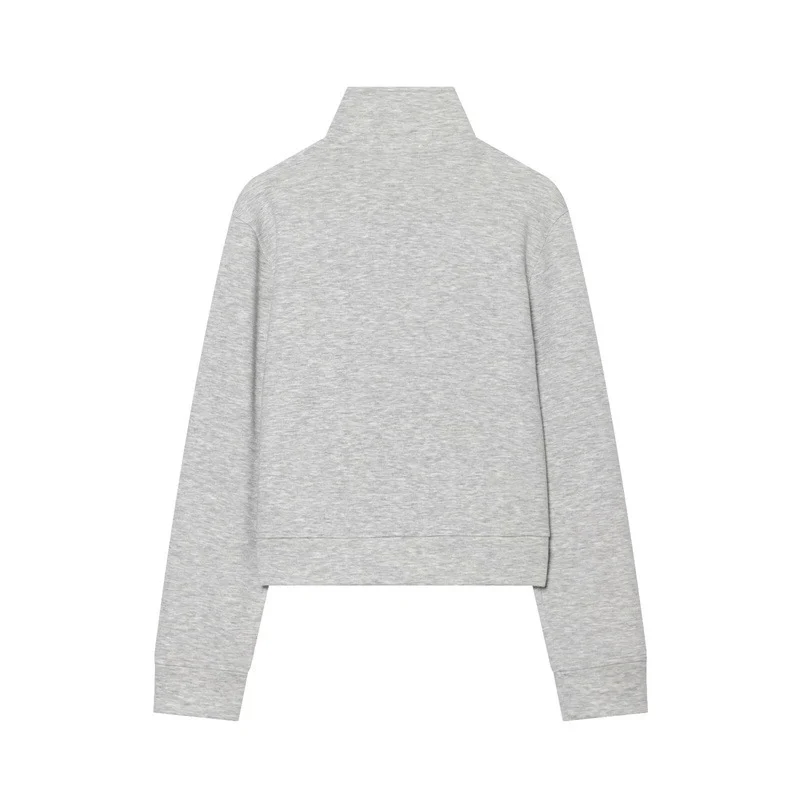 Damen Cropped Sweatjacke im Military-Look mit Stehkragen und Zierknopfreihe Nord Taschen