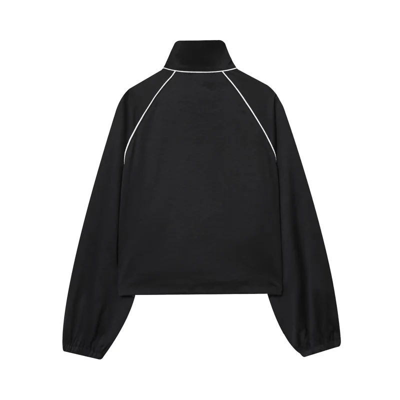 Damen Cropped Sportive Trainingsjacke mit Stehkragen und Kontrastpaspel Nord Taschen
