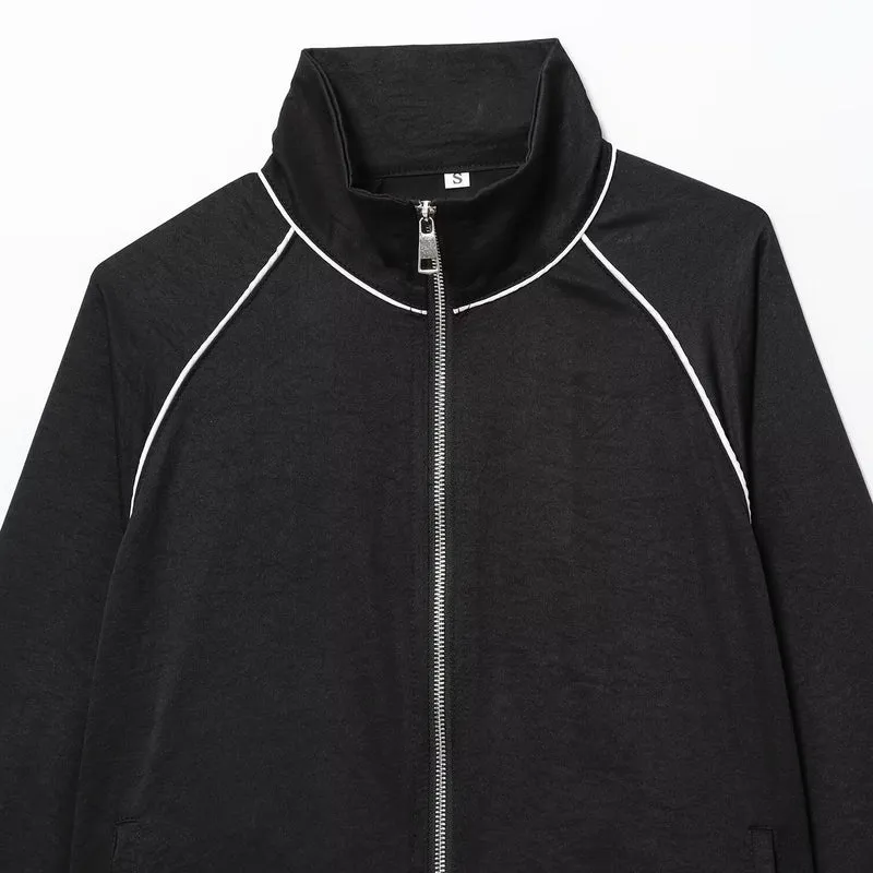 Damen Cropped Sportive Trainingsjacke mit Stehkragen und Kontrastpaspel Nord Taschen