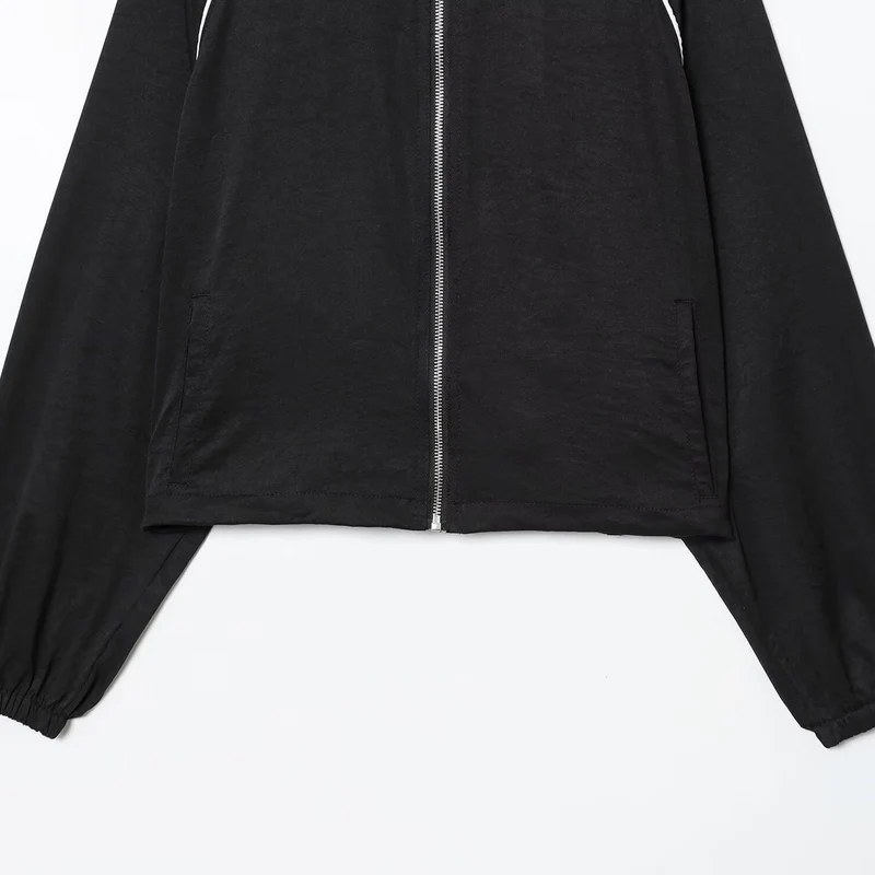 Damen Cropped Sportive Trainingsjacke mit Stehkragen und Kontrastpaspel Nord Taschen