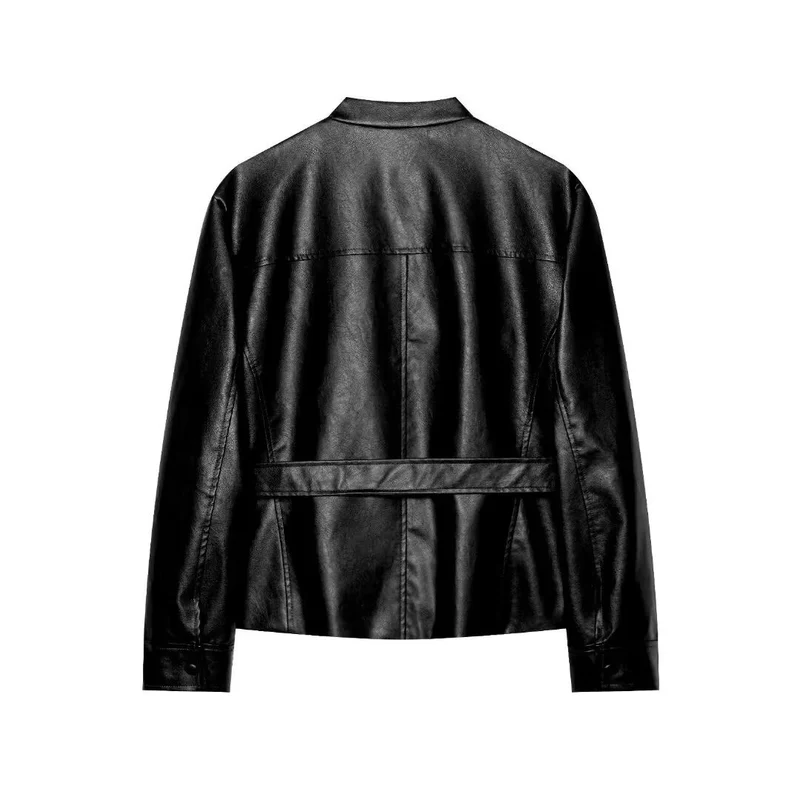 Damen Cropped Safari‑Jacke aus veganem Leder mit Bindegürtel und Epauletten Nord Taschen