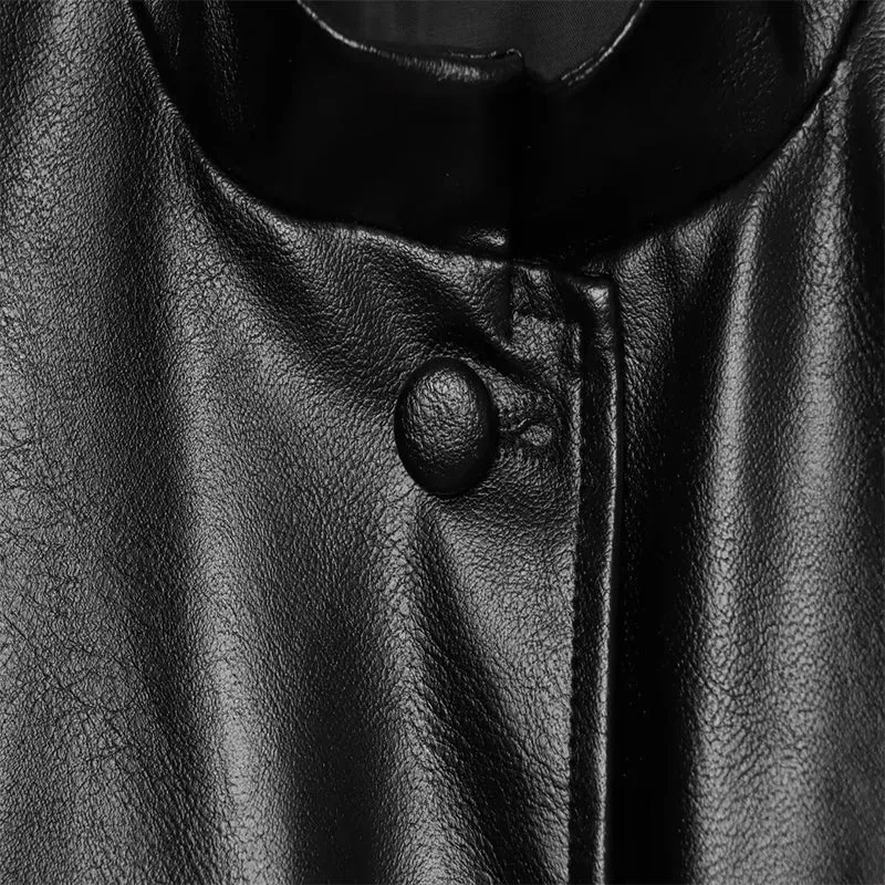 Damen Cropped Safari‑Jacke aus veganem Leder mit Bindegürtel und Epauletten Nord Taschen