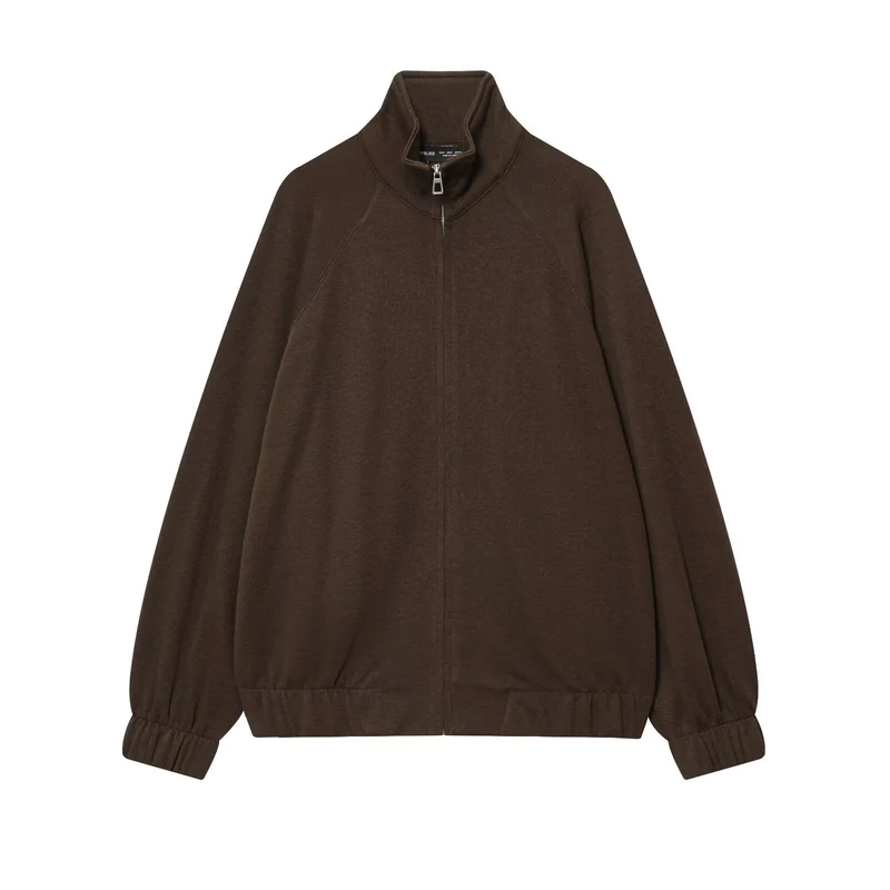 Damen Oversize Sweatjacke mit Reißverschluss, hohem Stehkragen und Raglanärmeln Nord Taschen