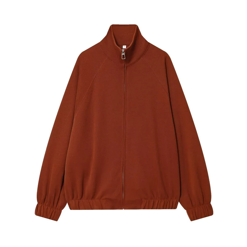 Damen Oversize Sweatjacke mit Reißverschluss, hohem Stehkragen und Raglanärmeln Nord Taschen