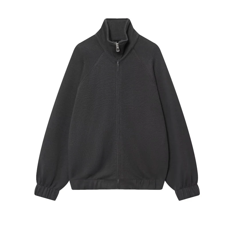 Damen Oversize Sweatjacke mit Reißverschluss, hohem Stehkragen und Raglanärmeln Nord Taschen