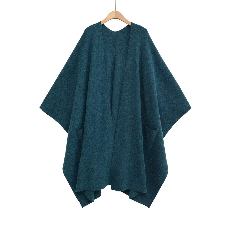 Damen Oversize Strickponcho mit Eingrifftaschen und asymmetrischem Saum Nord Taschen