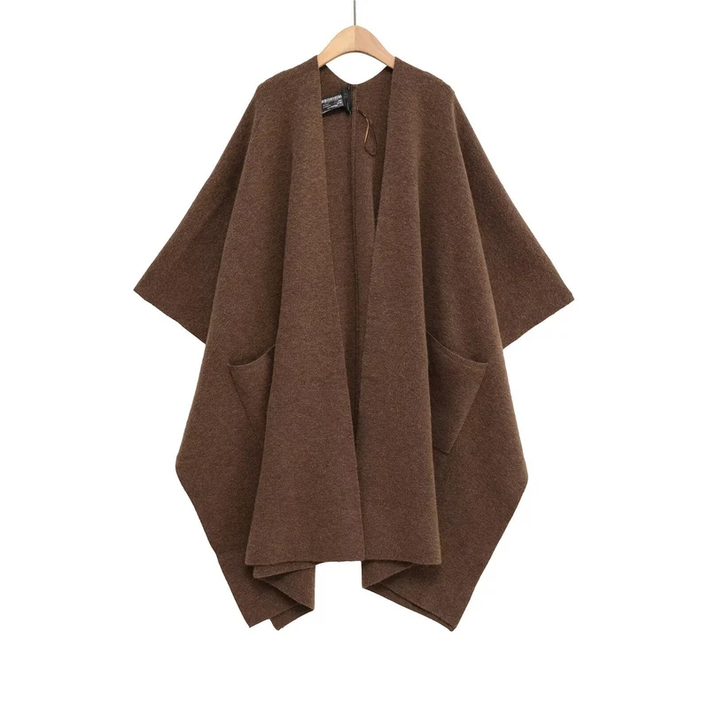 Damen Oversize Strickponcho mit Eingrifftaschen und asymmetrischem Saum Nord Taschen