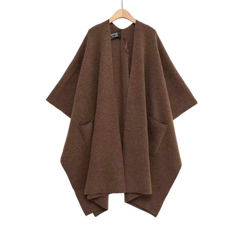 Damen Oversize Strickponcho mit Eingrifftaschen und asymmetrischem Saum Nord Taschen