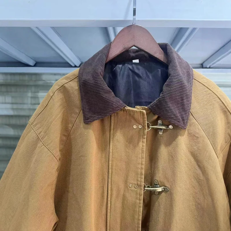 Damen Oversize Kurzmantel mit Knebelverschlüssen und Cordkragen Nord Taschen